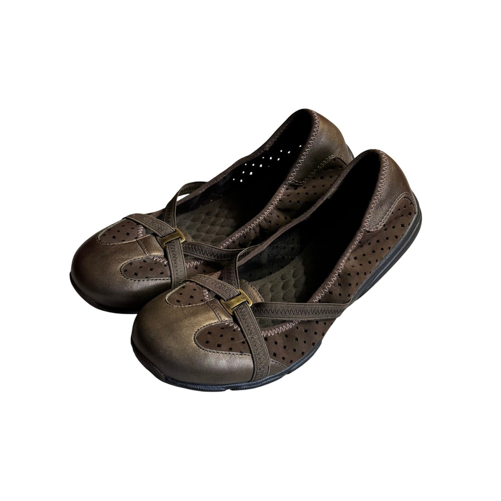 Privo by Clarks Brown Leather‎ Perforated Ballet Flats Metallic Accents 8M